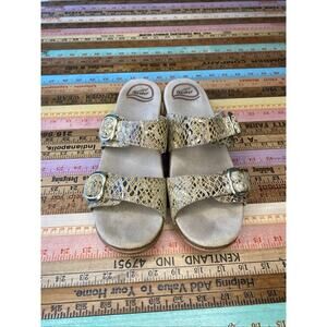 DANSKO 39 SOPHIE Leather Animal Print Slip On Gold Tone Buckle Sandal BOHO